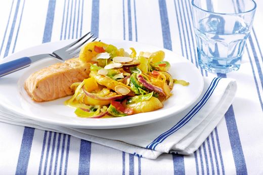 recipe image Filet de poisson, légumes au curry doux et coco