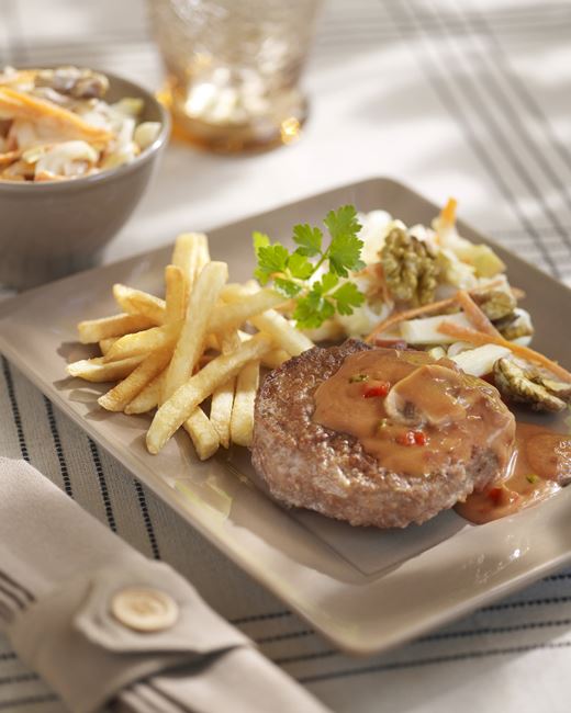 recipe image Hamburgers ‘Stroganoff’ avec salade d’endives
